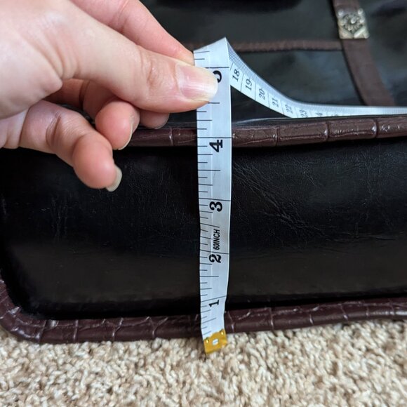 VTG Avon Natori Tote Womens Black Brown Croc Grommets Cotton Lined Vegan Leather - Picture 7 of 10